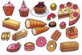 Vector set of sweets, cakes and pastries.